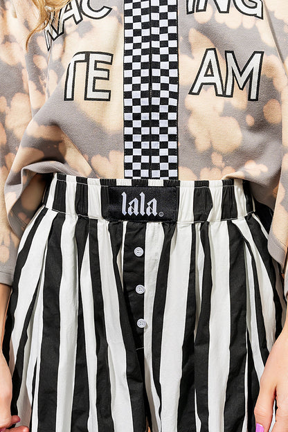Happy Chance Barrel Leg Boxer Pants in Black + White Stripes - Dressed in Lala