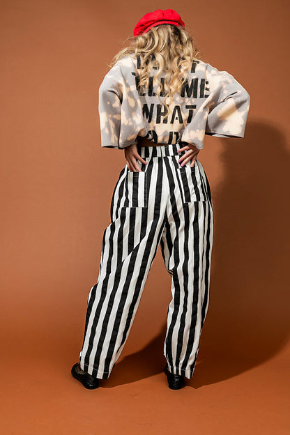 Happy Chance Barrel Leg Boxer Pants in Black + White Stripes - Dressed in Lala