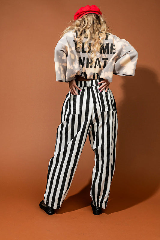 Happy Chance Barrel Leg Boxer Pants in Black + White Stripes - Dressed in Lala
