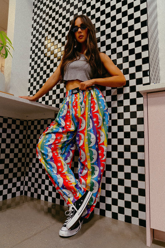 Happy Chance Barrel Leg Boxer Pants in Rainbow Moon - Dressed in Lala