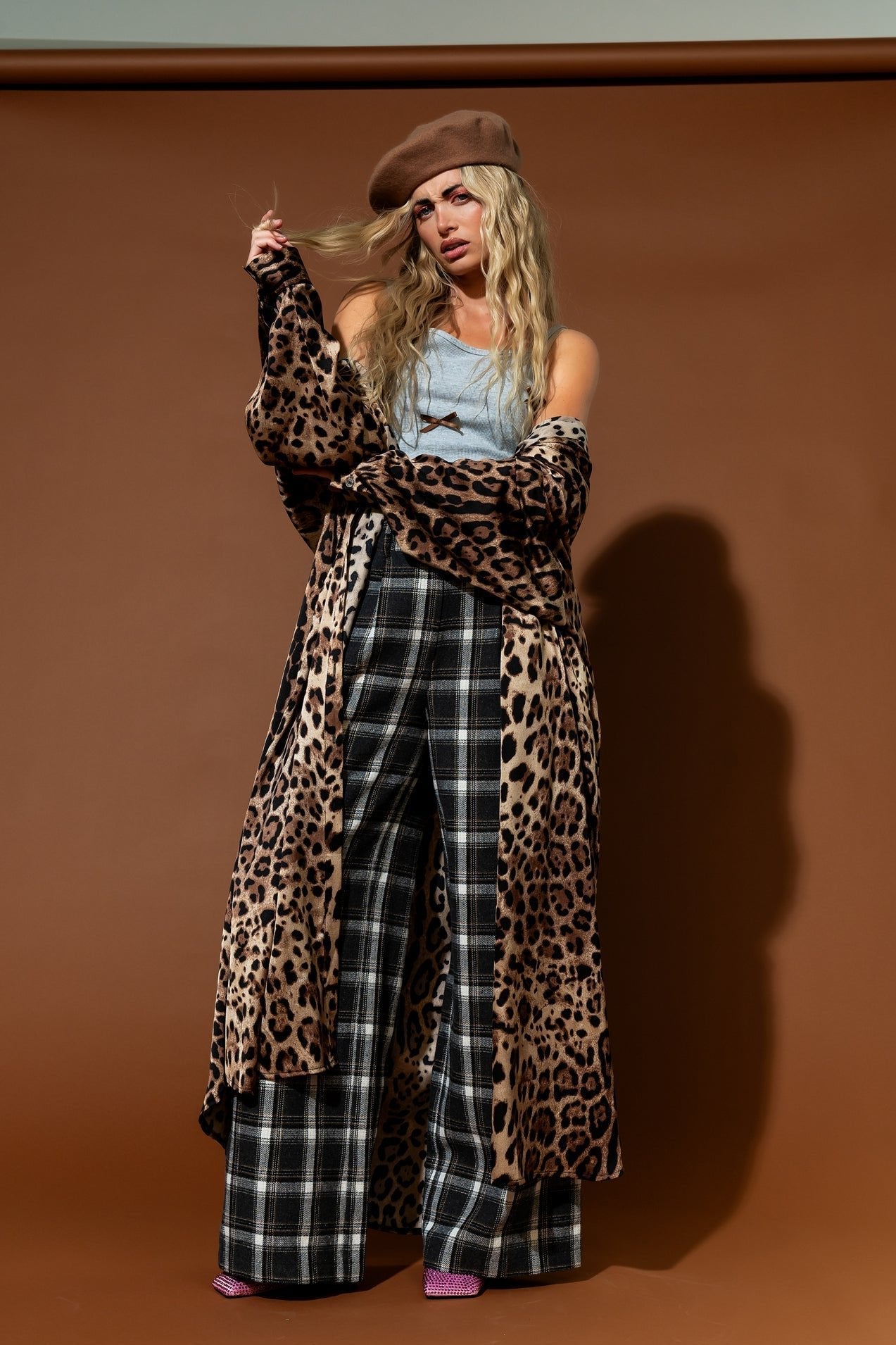 Here Kitty Leopard Satin Duster Dress - Dressed in Lala