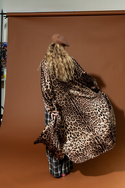 Here Kitty Leopard Satin Duster Dress - Dressed in Lala