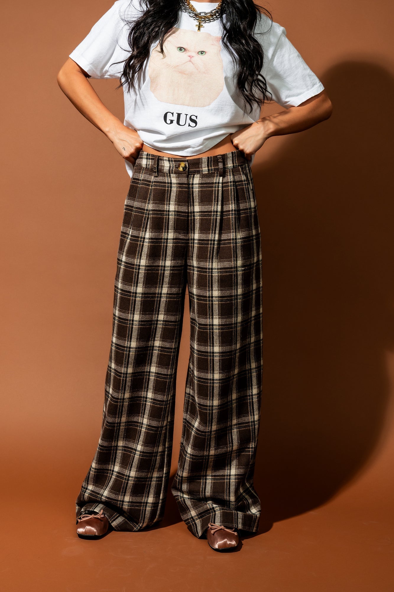 Honey Baby Sparkle Wide Leg Trousers in Mocha - Dressed in Lala