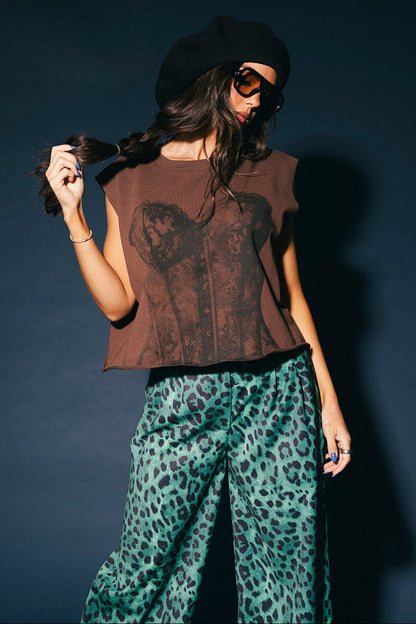 I Do What I Want Cropped Cutoff Corset Sweatshirt in Chocolate - Dressed in Lala