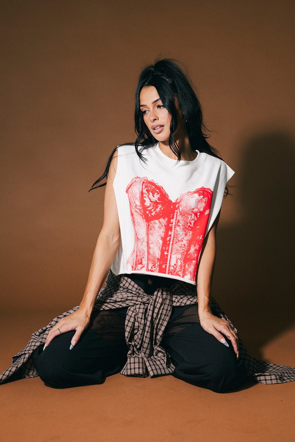 I Do What I Want Cropped Cutoff Corset Sweatshirt in White