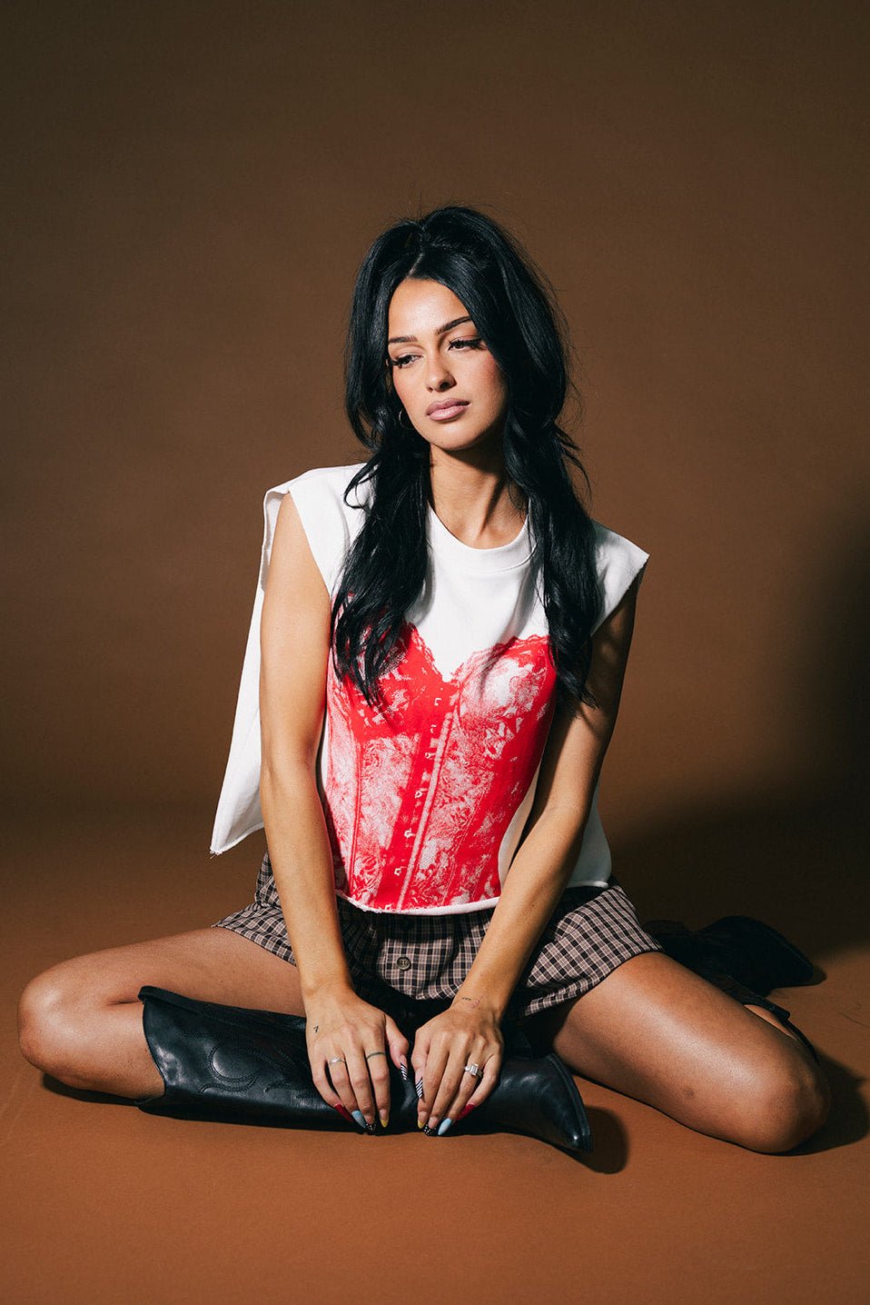 I Do What I Want Cropped Cutoff Corset Sweatshirt in White - Dressed in Lala