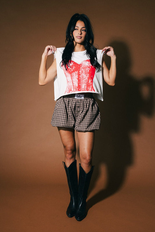 I Do What I Want Cropped Cutoff Corset Sweatshirt in White - Dressed in Lala