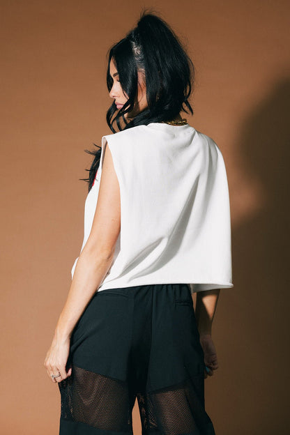 I Do What I Want Cropped Cutoff Corset Sweatshirt in White - Dressed in Lala