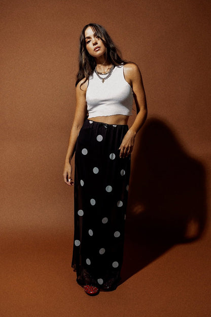 I Love Paris Polka Dot Mesh Maxi Skirt - Dressed in Lala