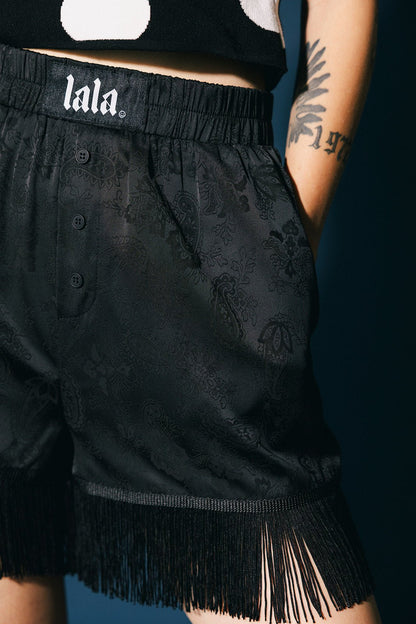 I Love Your Aura Fringe Boxer Shorts in Black Jacquard - Dressed in Lala