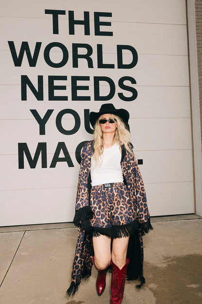 I Love Your Aura Leopard Fringe Kimono - Dressed in Lala