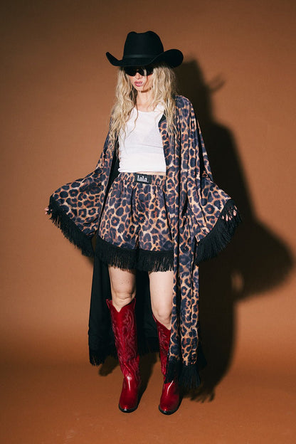 I Love Your Aura Leopard Fringe Kimono - Dressed in Lala