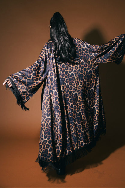 I Love Your Aura Leopard Fringe Kimono - Dressed in Lala