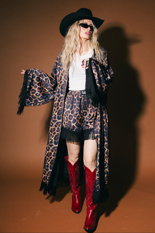 I Love Your Aura Leopard Fringe Kimono - Dressed in Lala