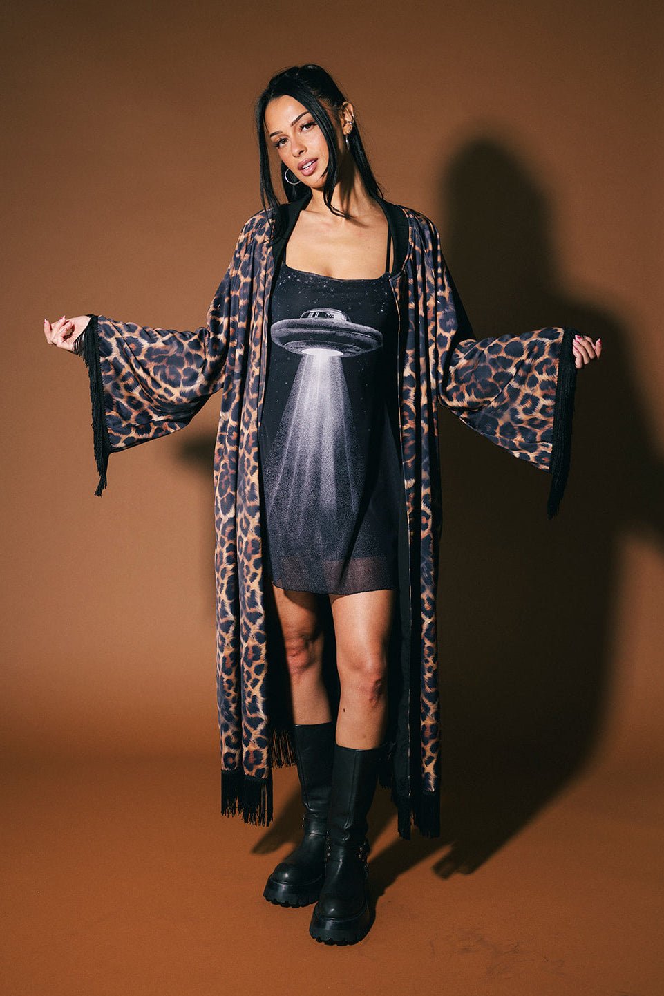 I Love Your Aura Leopard Fringe Kimono - Dressed in Lala