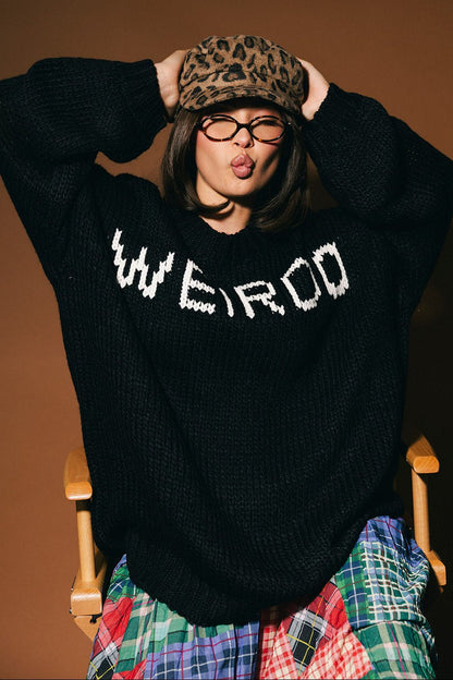 I’m A Weirdo Slouchy Knit in Black - Dressed in Lala