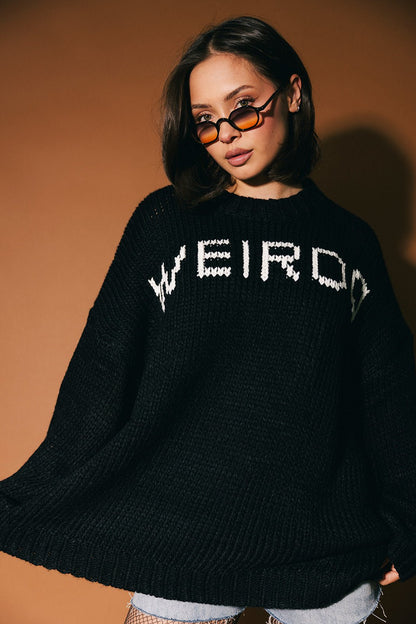 I’m A Weirdo Slouchy Knit in Black - Dressed in Lala
