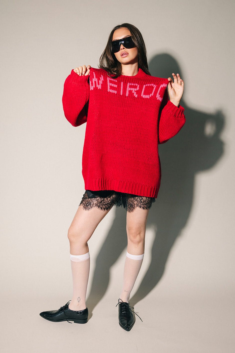 I’m A Weirdo Slouchy Knit in Red + Pink - Dressed in Lala
