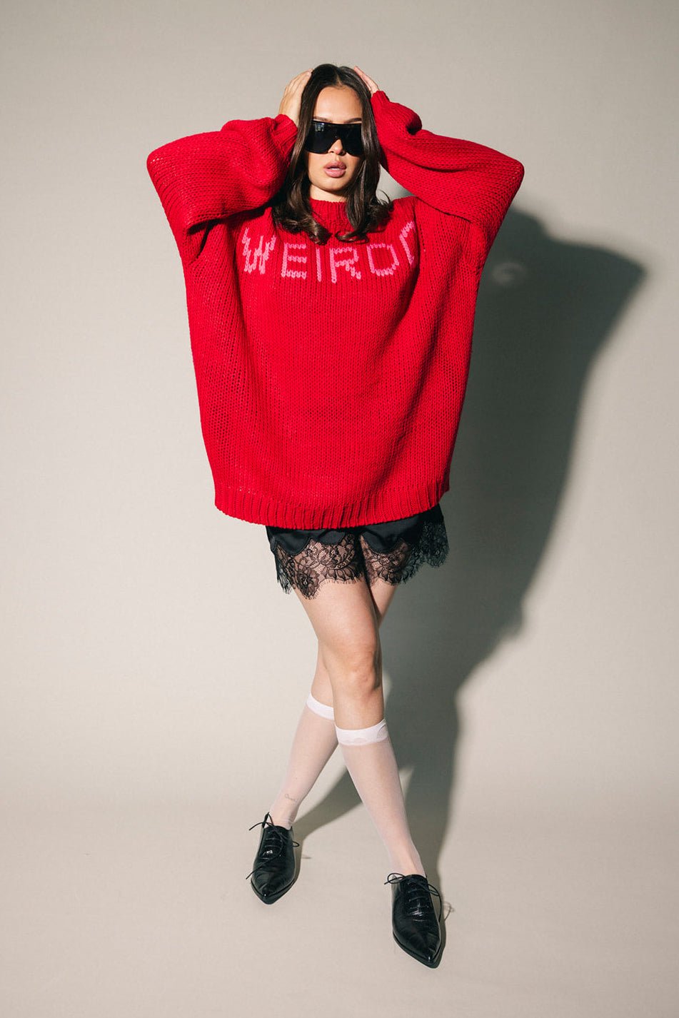 I’m A Weirdo Slouchy Knit in Red + Pink - Dressed in Lala