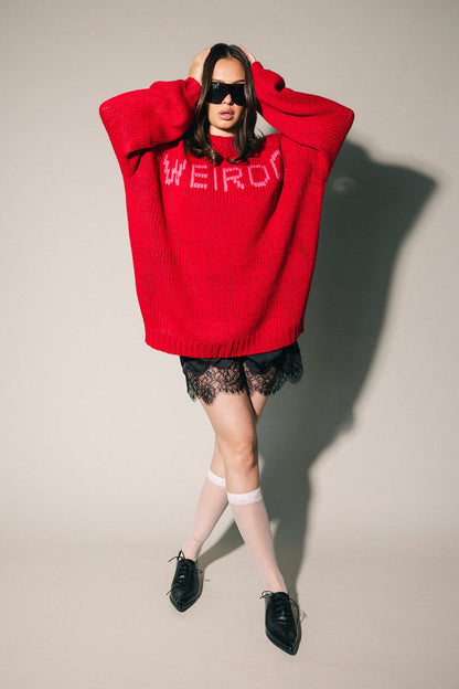I’m A Weirdo Slouchy Knit in Red + Pink - Dressed in Lala