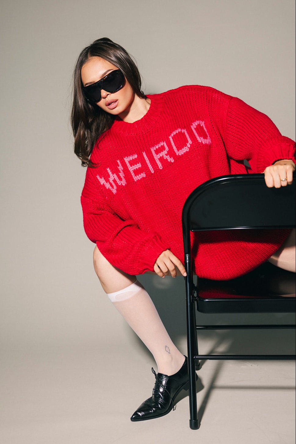 I’m A Weirdo Slouchy Knit in Red + Pink - Dressed in Lala