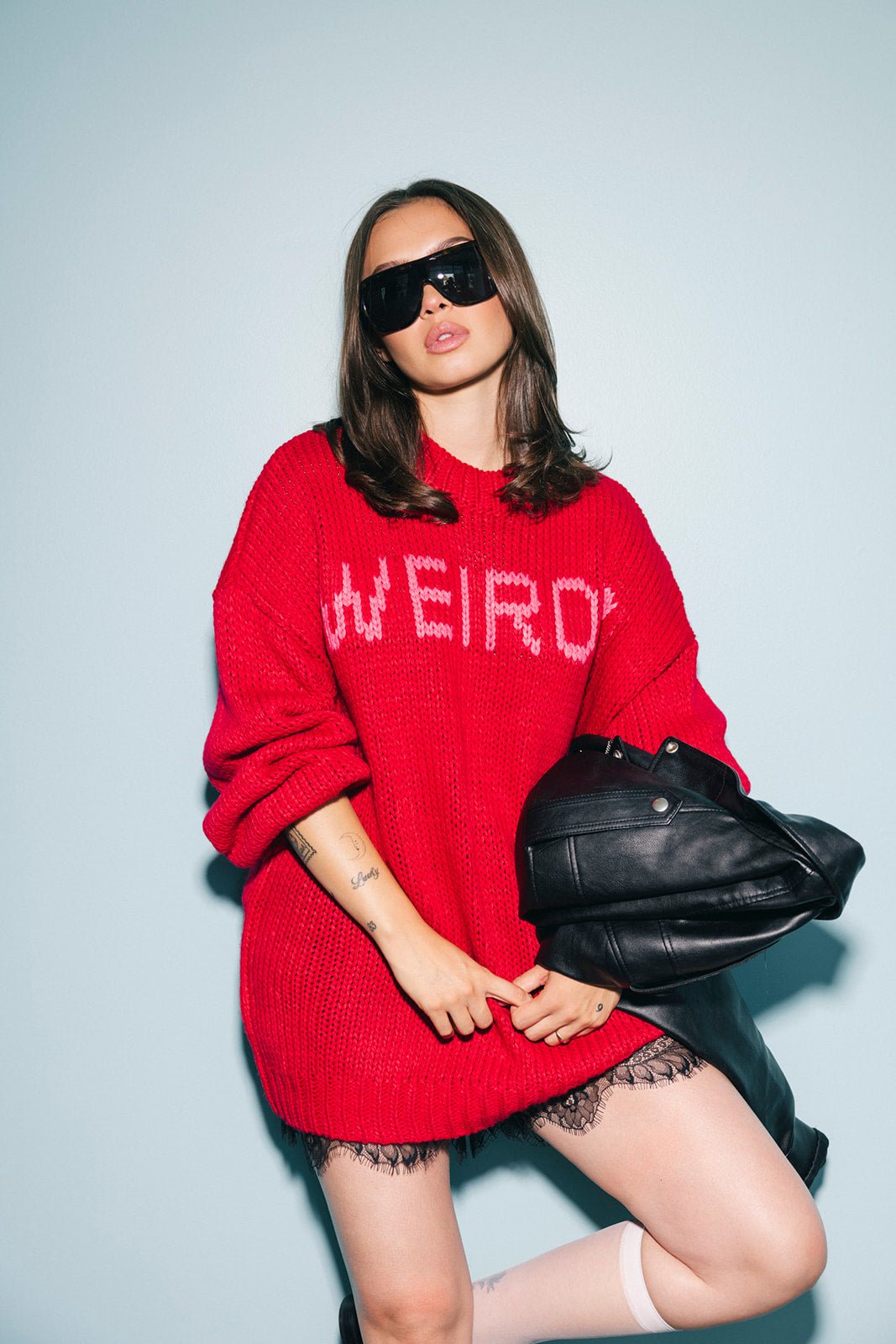 I’m A Weirdo Slouchy Knit in Red + Pink - Dressed in Lala