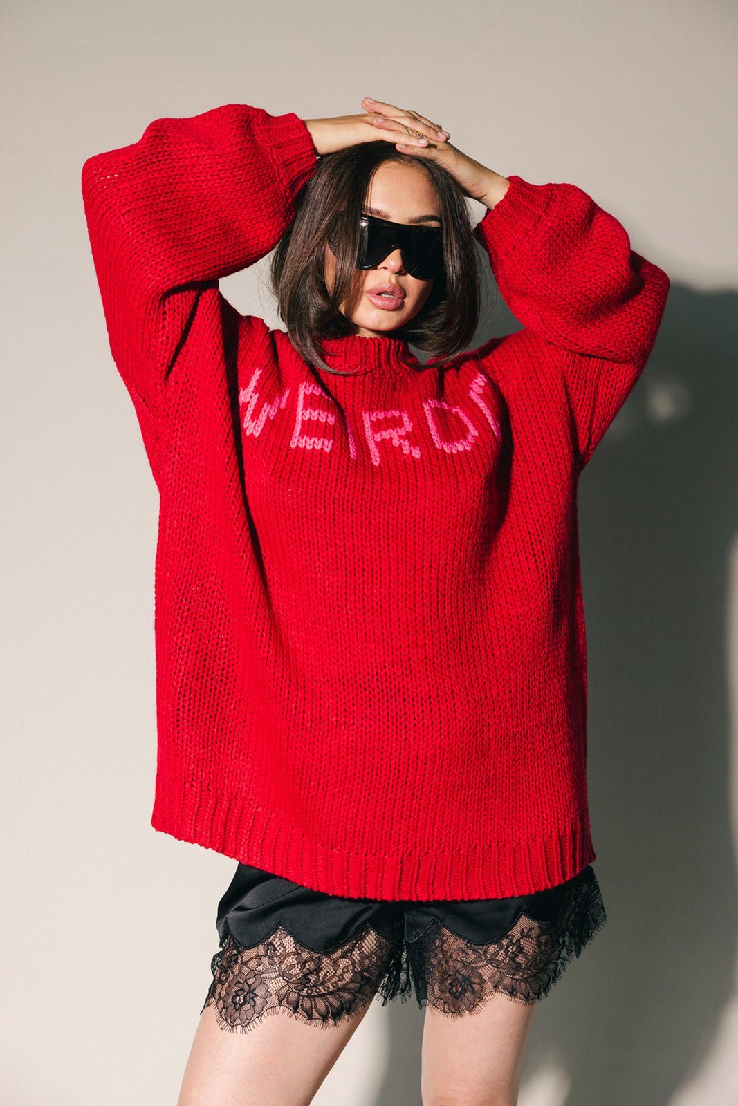 I’m A Weirdo Slouchy Knit in Red + Pink - Dressed in Lala