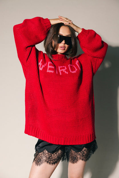 I’m A Weirdo Slouchy Knit in Red + Pink - Dressed in Lala