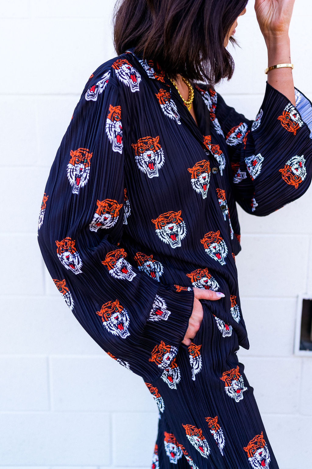 Long Sleeve Plissé Set in Tigress Dressed in Lala