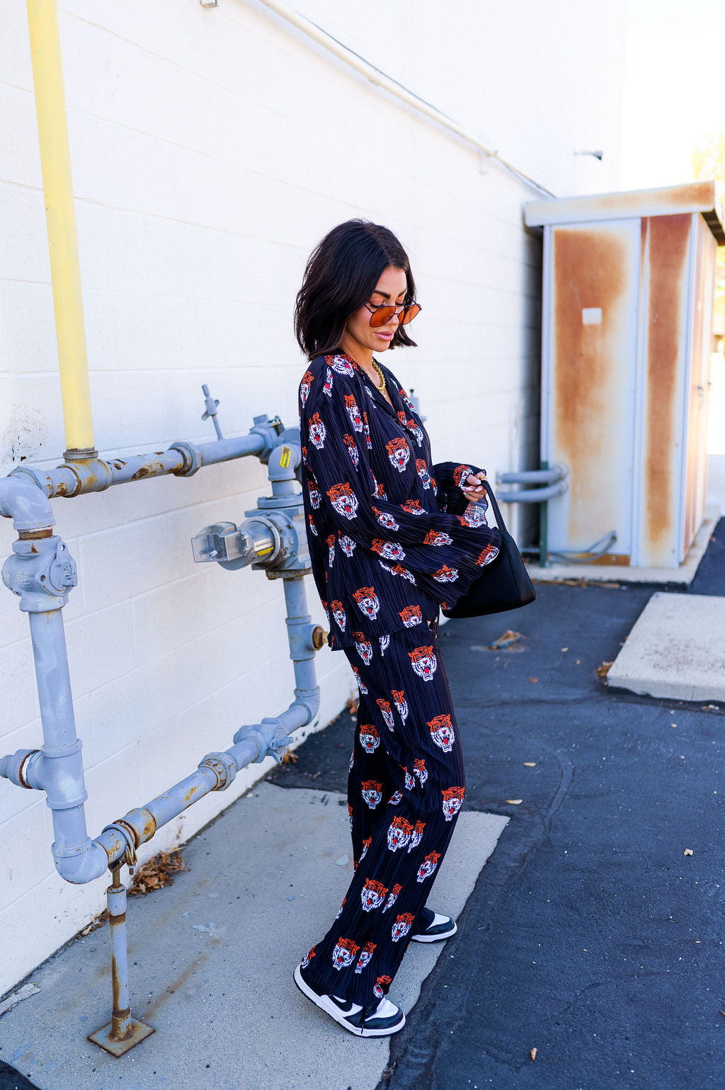 Long Sleeve Plissé Set in Tigress Dressed in Lala