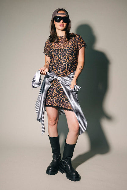 Inner-Knowing Leopard Mesh Mini Dress - Dressed in Lala