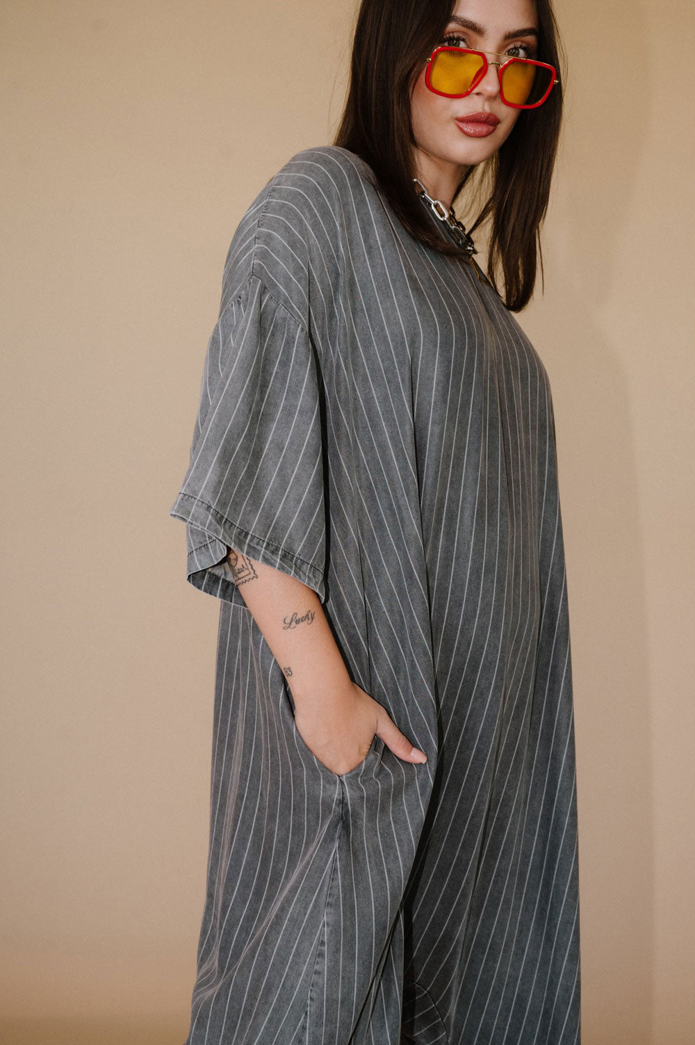 IYKYK Ultra Harem Jumpsuit in Tencel Pinstripe - Dressed in Lala