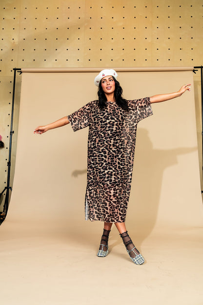 Karma Oversized Mesh Dress + Slip in Leopard Lover - Dressed in Lala