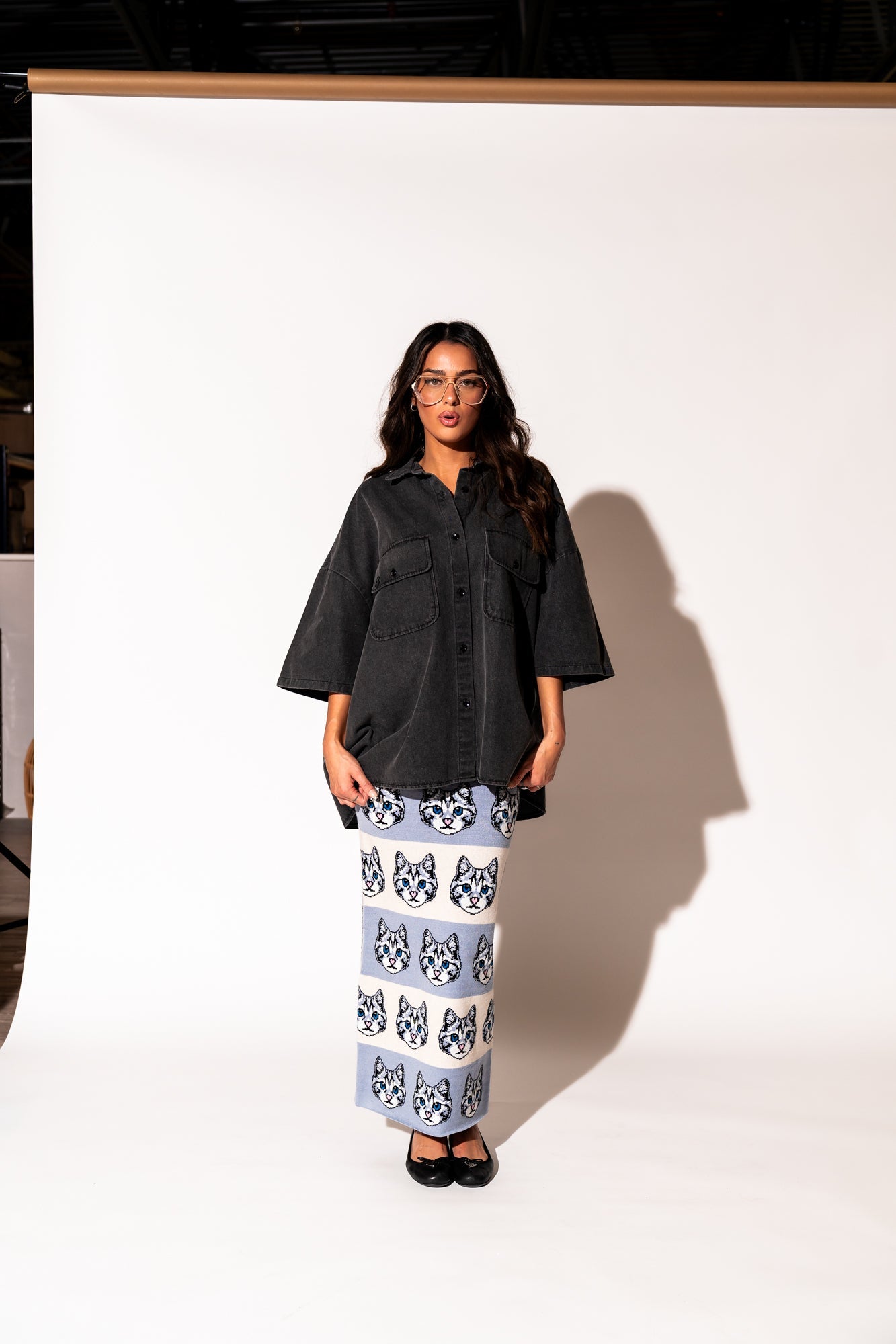 LALA ORIGINAL: Let Them Talk Oversized Denim Button Up in Vintage Black - Dressed in Lala