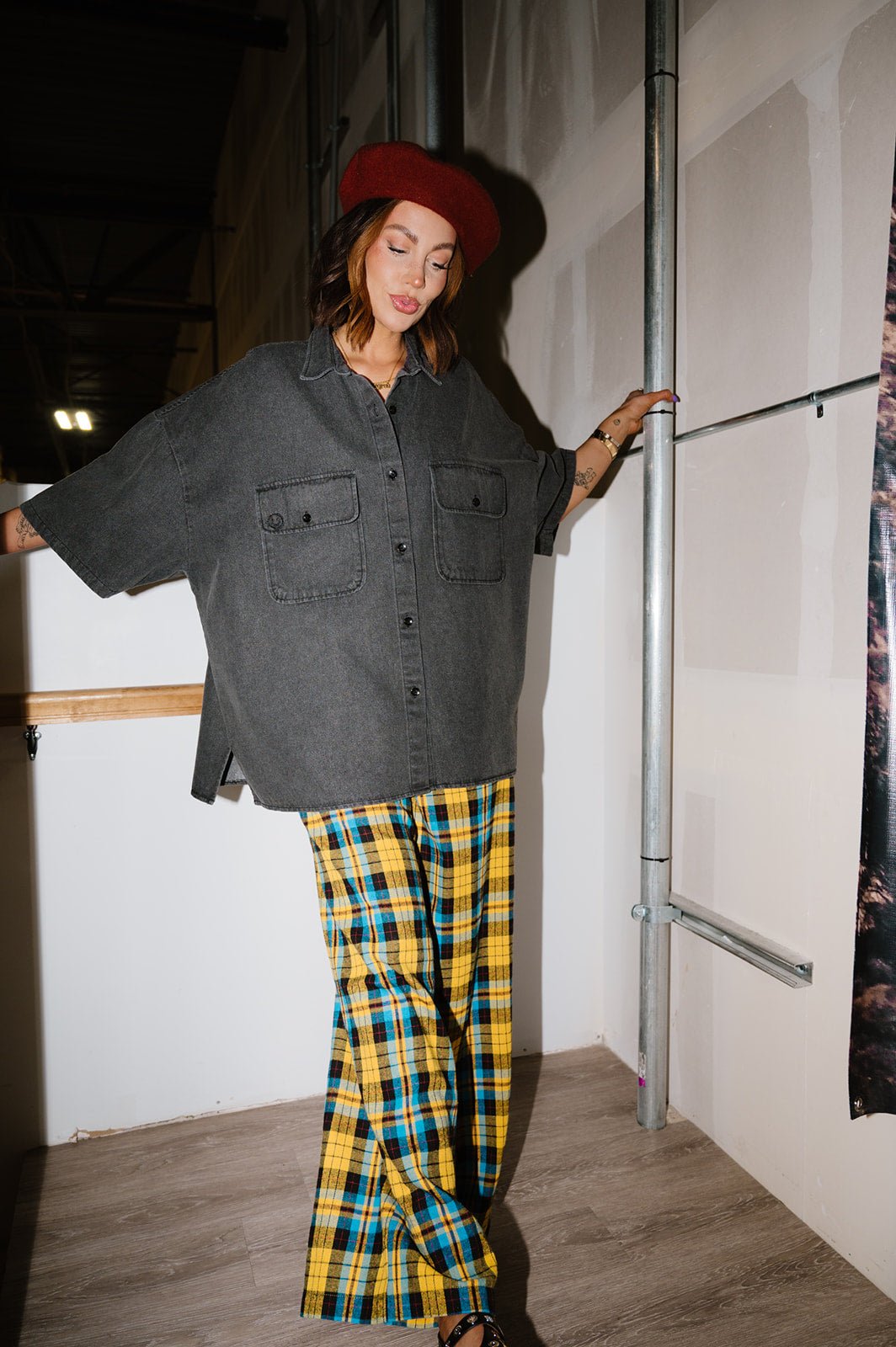 LALA ORIGINAL: Let Them Talk Oversized Denim Button Up in Vintage Black - Dressed in Lala