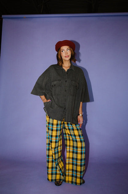 LALA ORIGINAL: Let Them Talk Oversized Denim Button Up in Vintage Black - Dressed in Lala