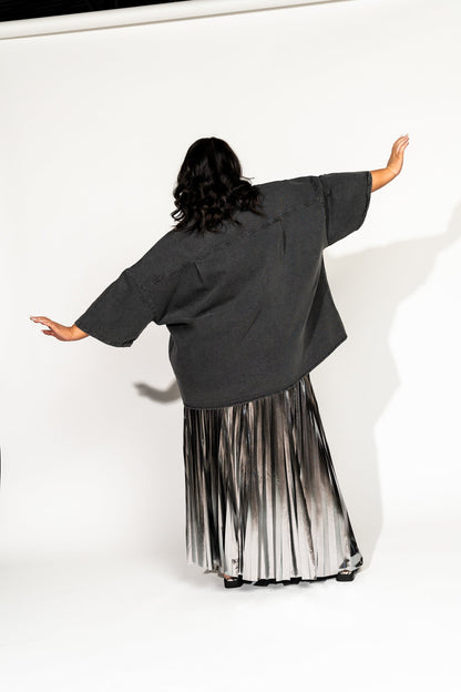 LALA ORIGINAL: Let Them Talk Oversized Denim Button Up in Vintage Black - Dressed in Lala