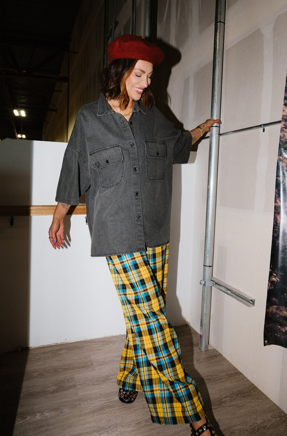 LALA ORIGINAL: Let Them Talk Oversized Denim Button Up in Vintage Black - Dressed in Lala