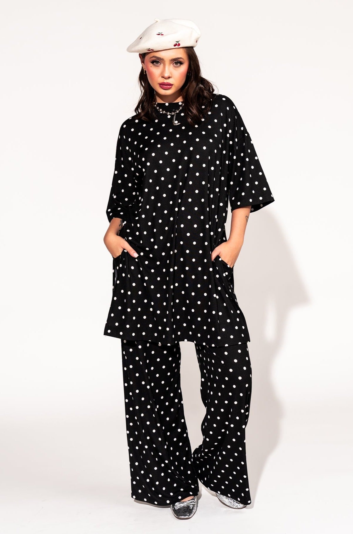 LALA ORIGINAL: Leveled Up Ribbed Playsuit in Polka Dot - Dressed in Lala