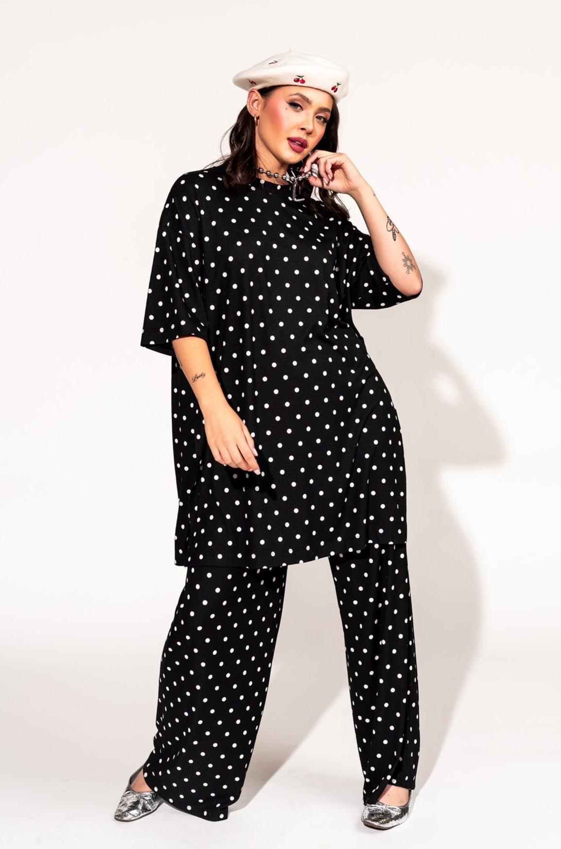 LALA ORIGINAL: Leveled Up Ribbed Playsuit in Polka Dot - Dressed in Lala