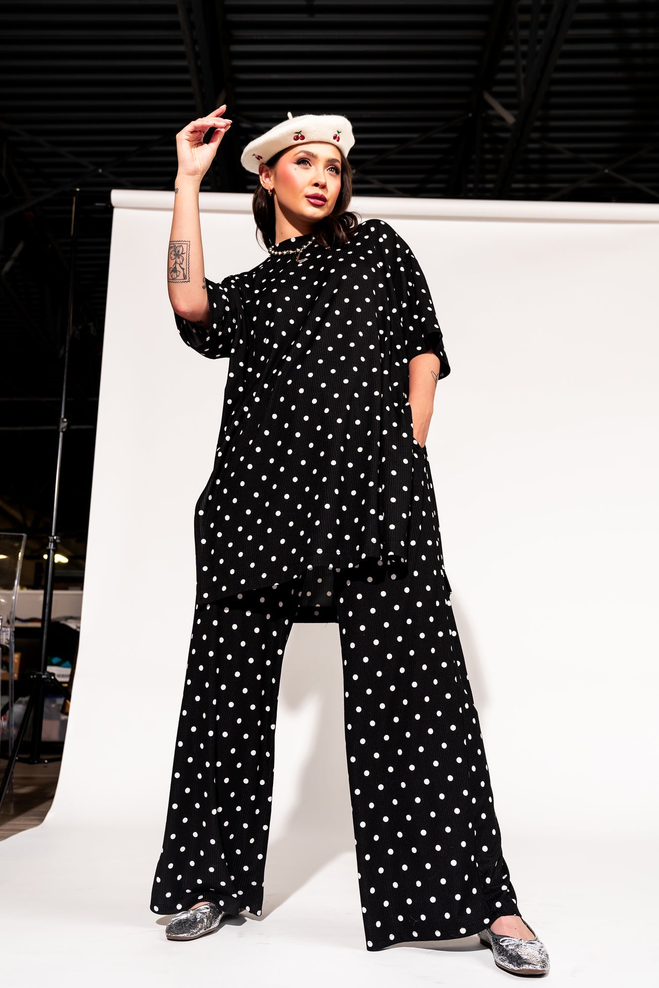 LALA ORIGINAL: Leveled Up Ribbed Playsuit in Polka Dot - Dressed in Lala