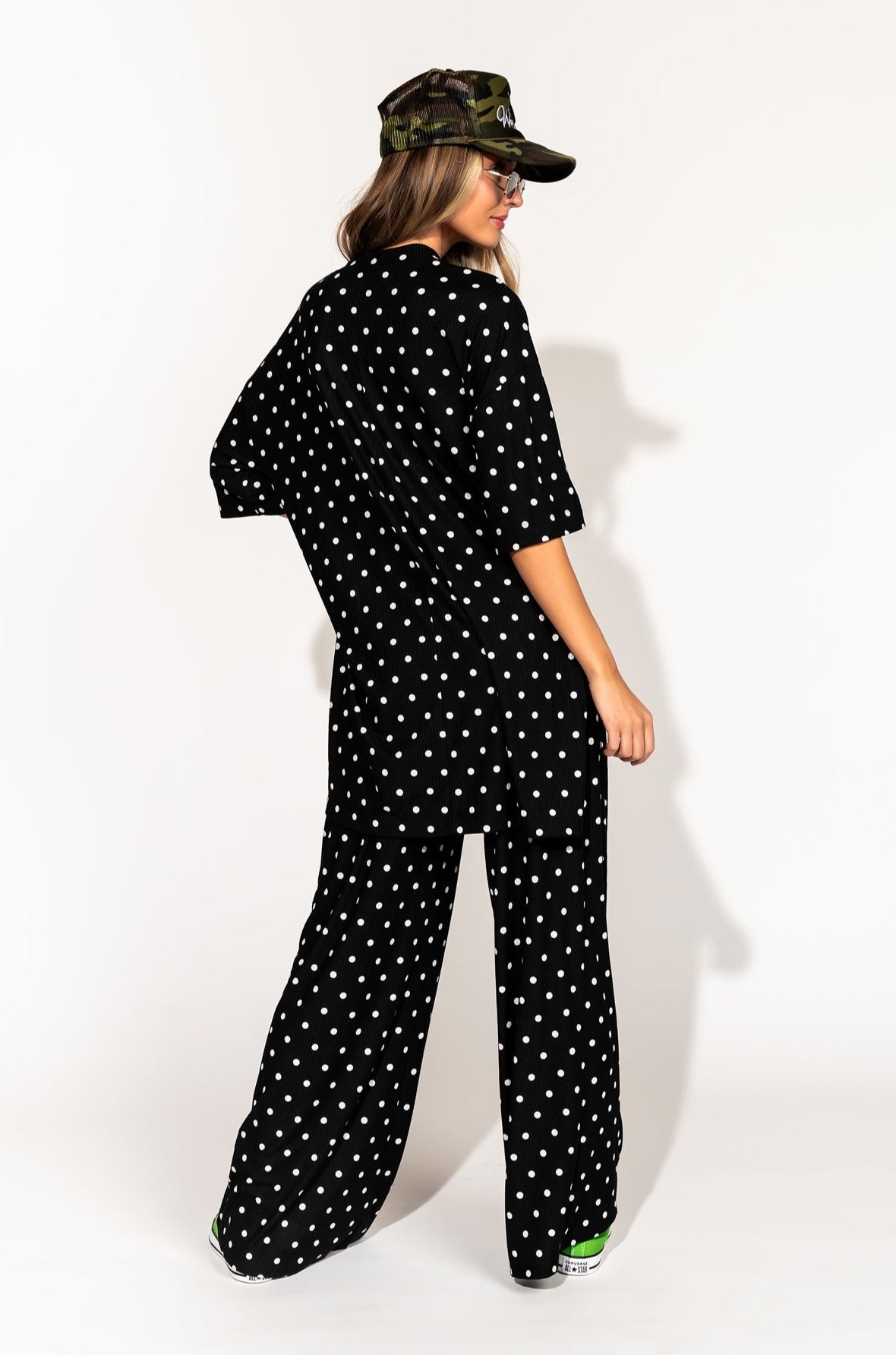 LALA ORIGINAL: Leveled Up Ribbed Playsuit in Polka Dot - Dressed in Lala