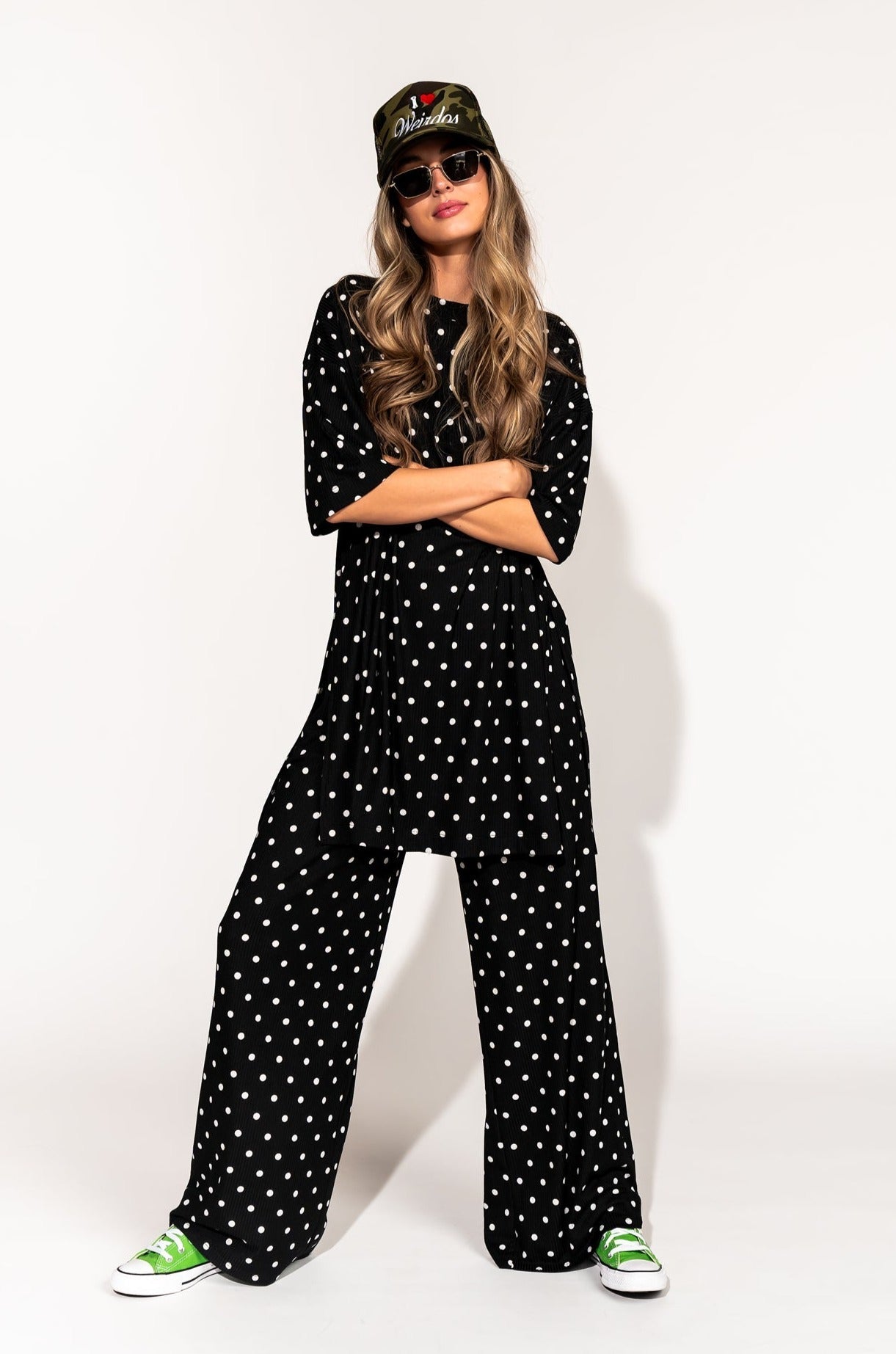 LALA ORIGINAL: Leveled Up Ribbed Playsuit in Polka Dot - Dressed in Lala