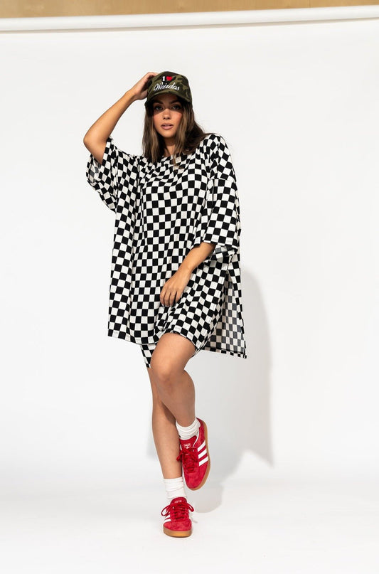 LALA ORIGINAL: Malone Ribbed Biker Set in Black + White Checkerboard - Dressed in Lala