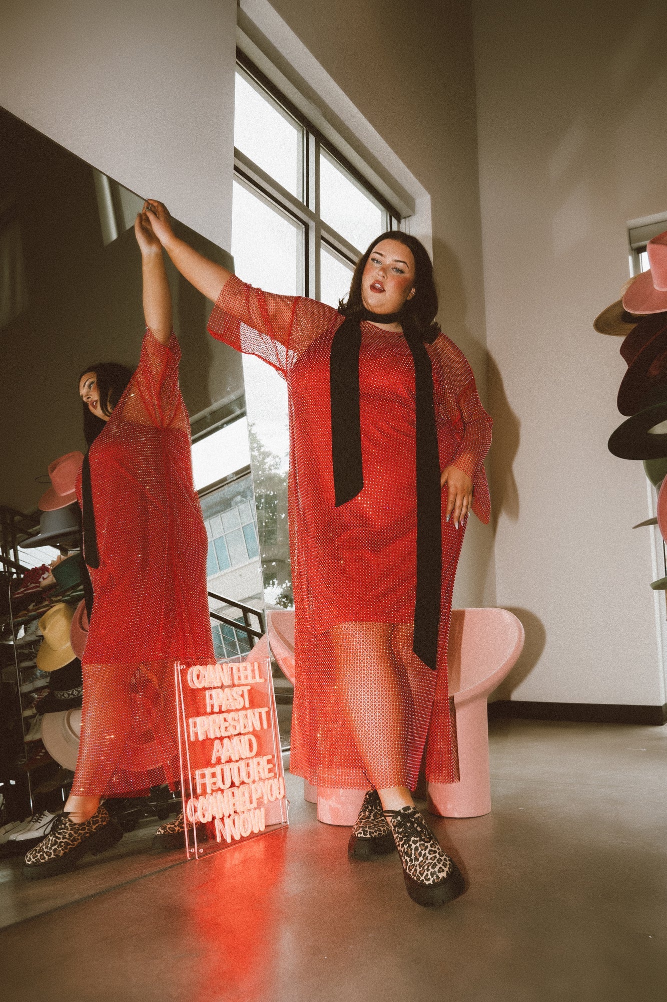Mirrorball Mesh Dress + Slip in Ruby Red L/XL Mirrorball Mesh Dress + Slip in Ruby Red L/XL