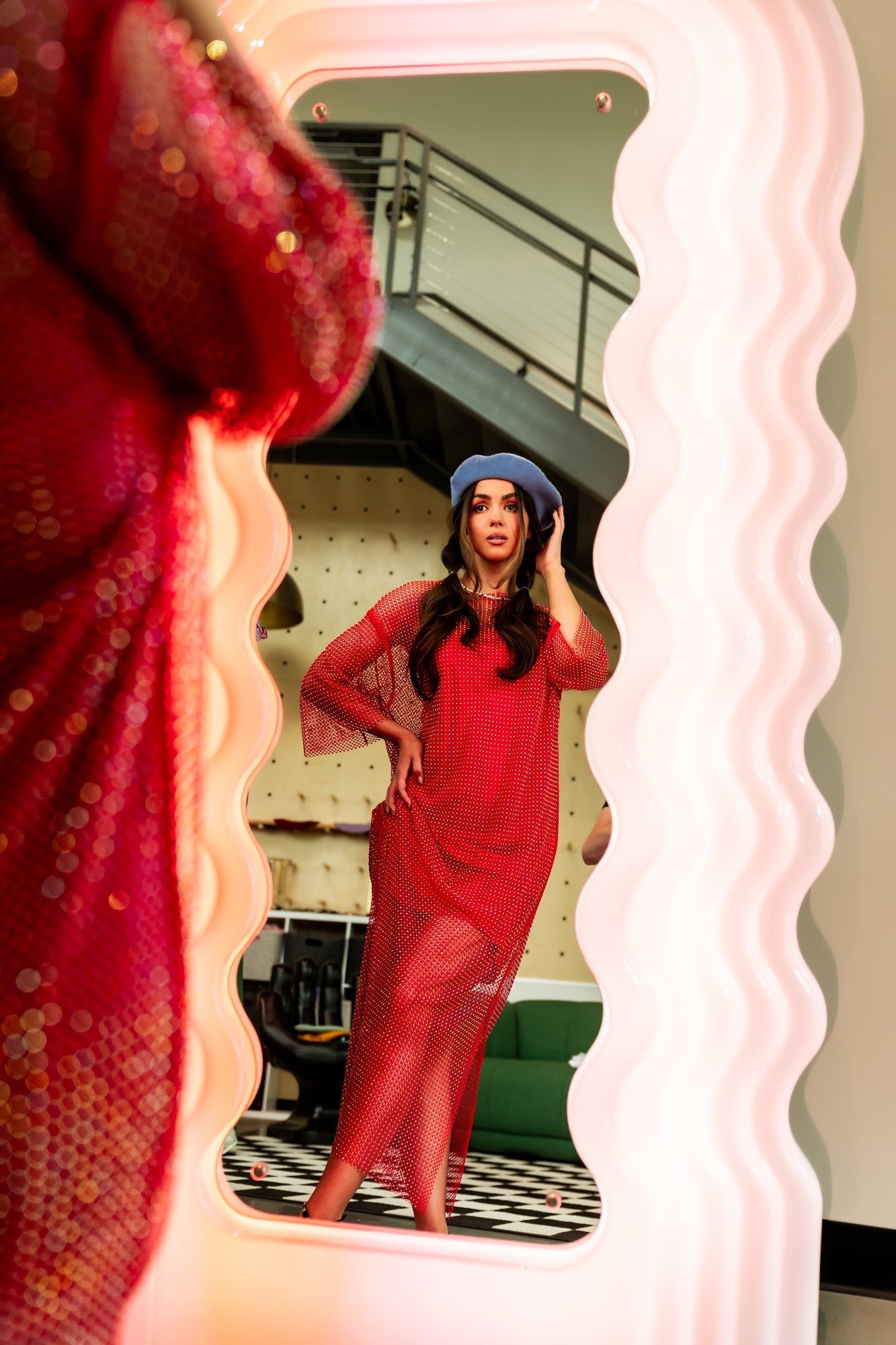 Mirrorball Mesh Dress + Slip in Ruby Red L/XL Mirrorball Mesh Dress + Slip in Ruby Red L/XL