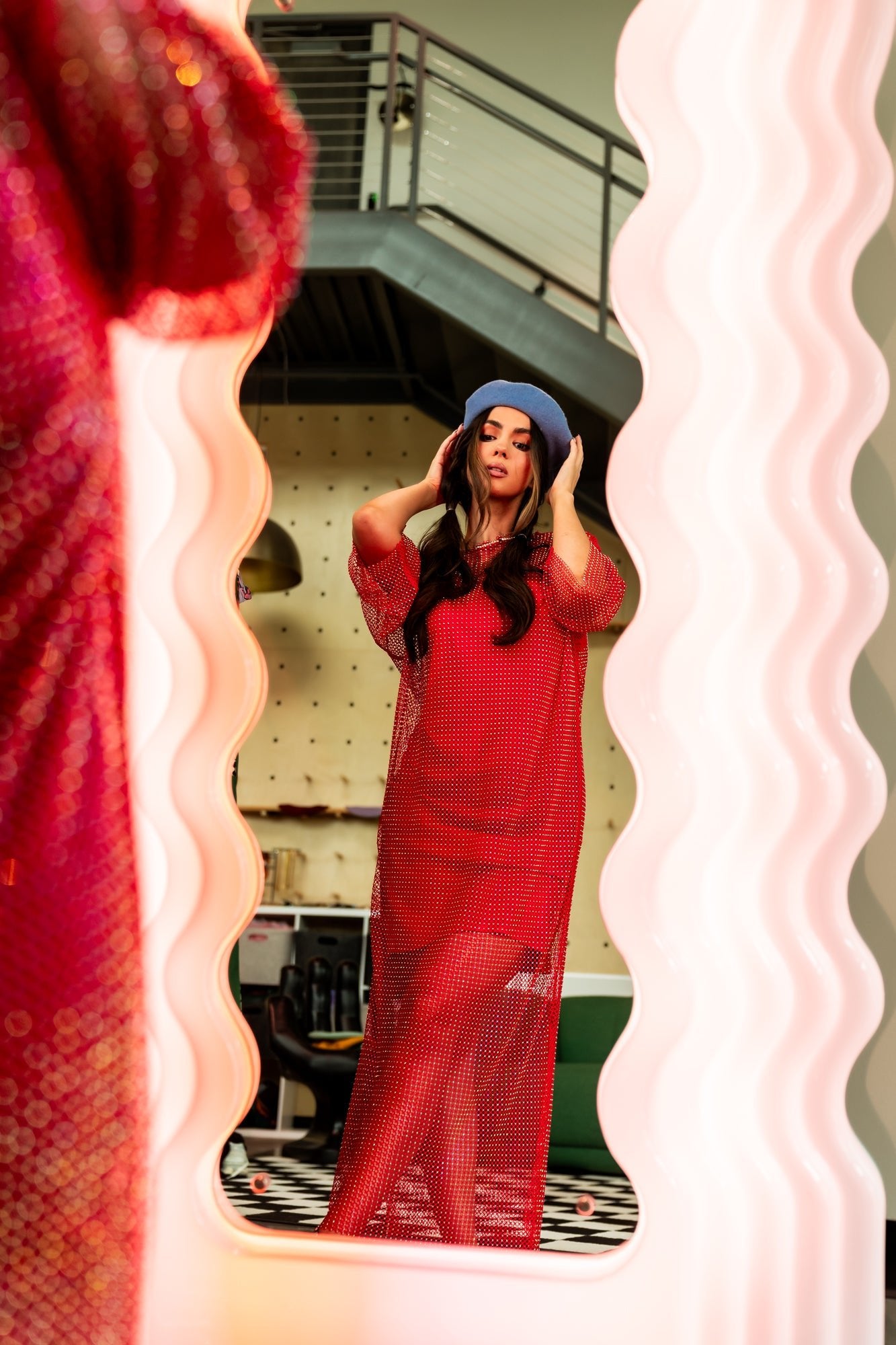 red mesh dress Mirrorball Mesh Dress + Slip in Ruby Red L/XL