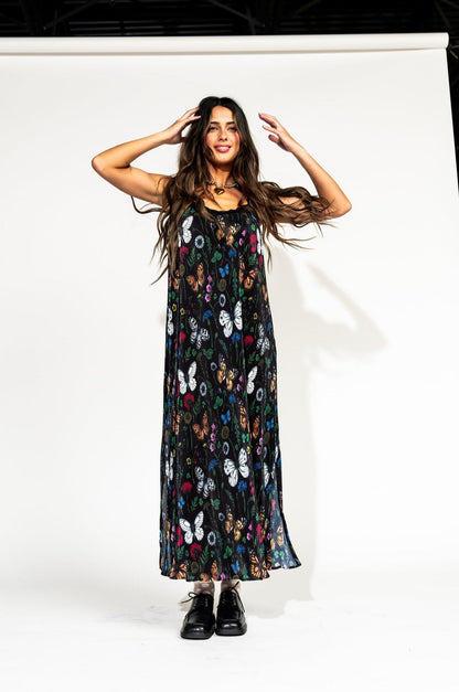 LALA ORIGINAL: Money Honey Plisse Slip Dress in Folklore Florals - Dressed in Lala