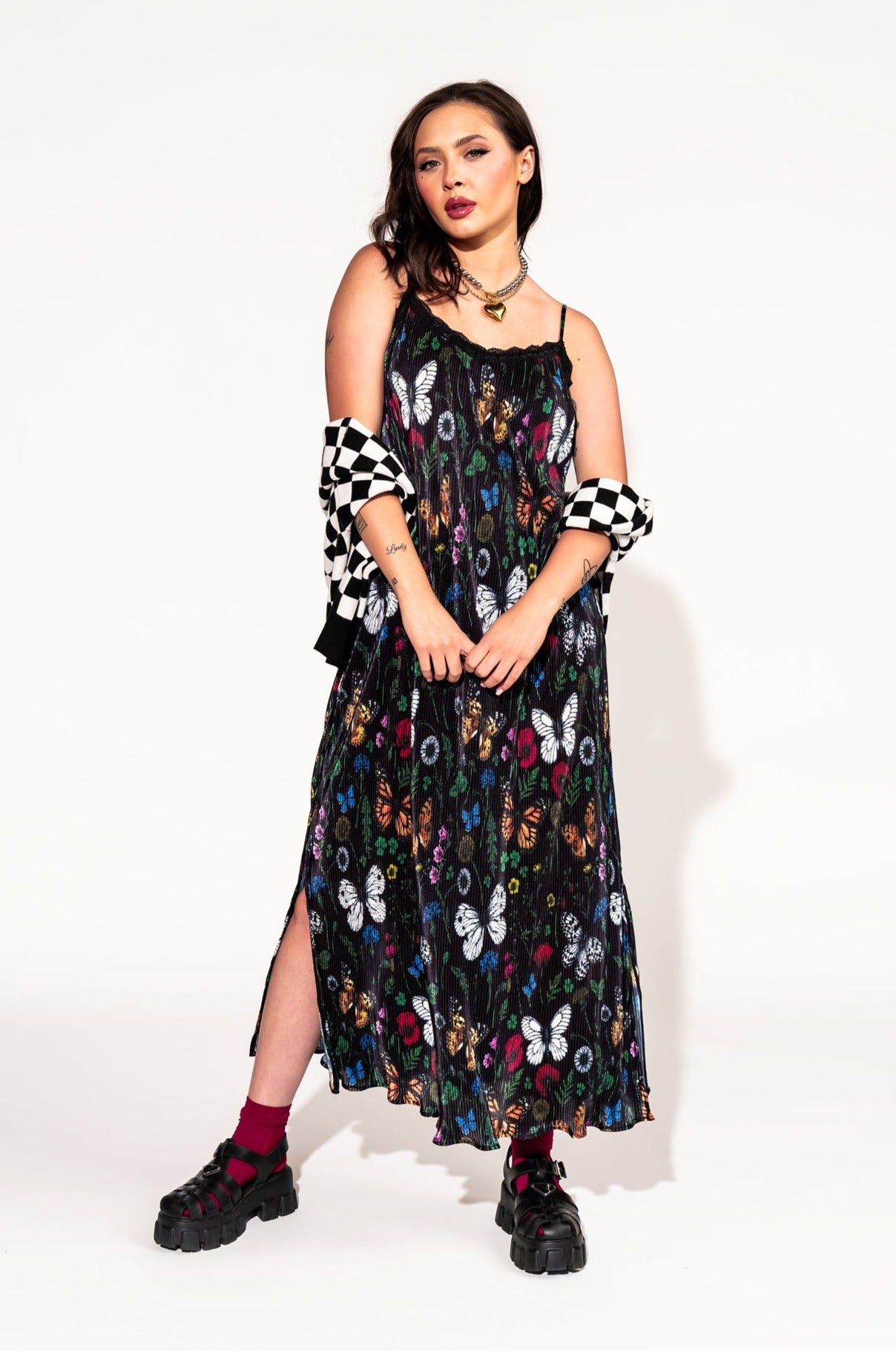 LALA ORIGINAL: Money Honey Plisse Slip Dress in Folklore Florals - Dressed in Lala