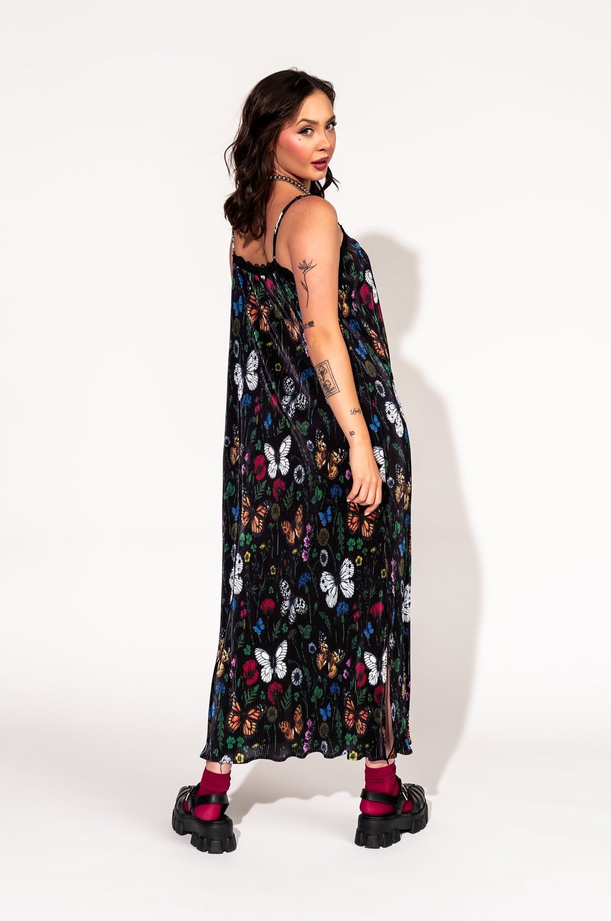 LALA ORIGINAL: Money Honey Plisse Slip Dress in Folklore Florals - Dressed in Lala